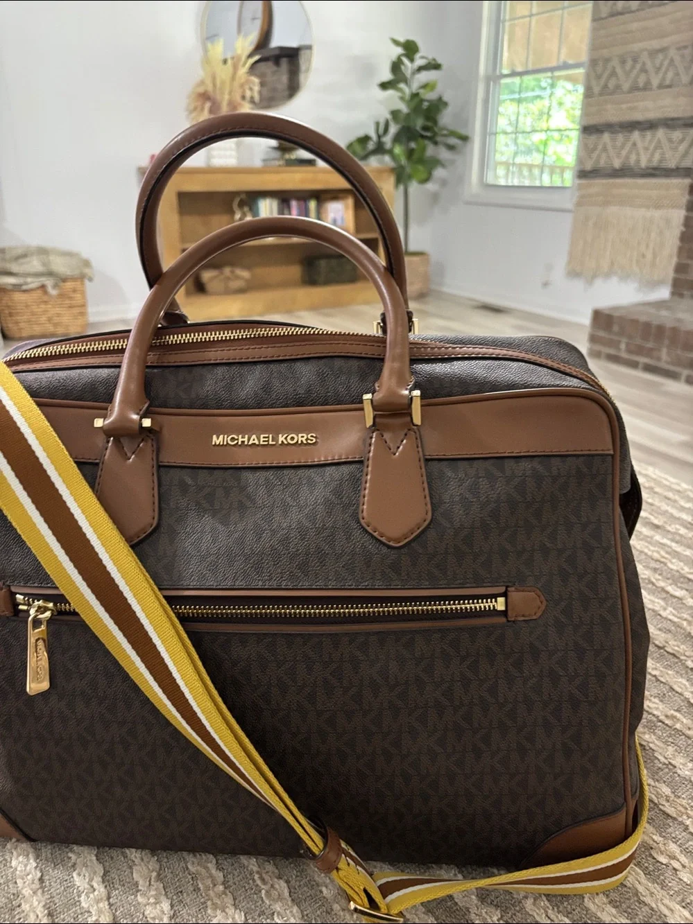 Michael Kors Signature Travel Weekender PVC Bag Brown Luggage Weekend Bag unisex